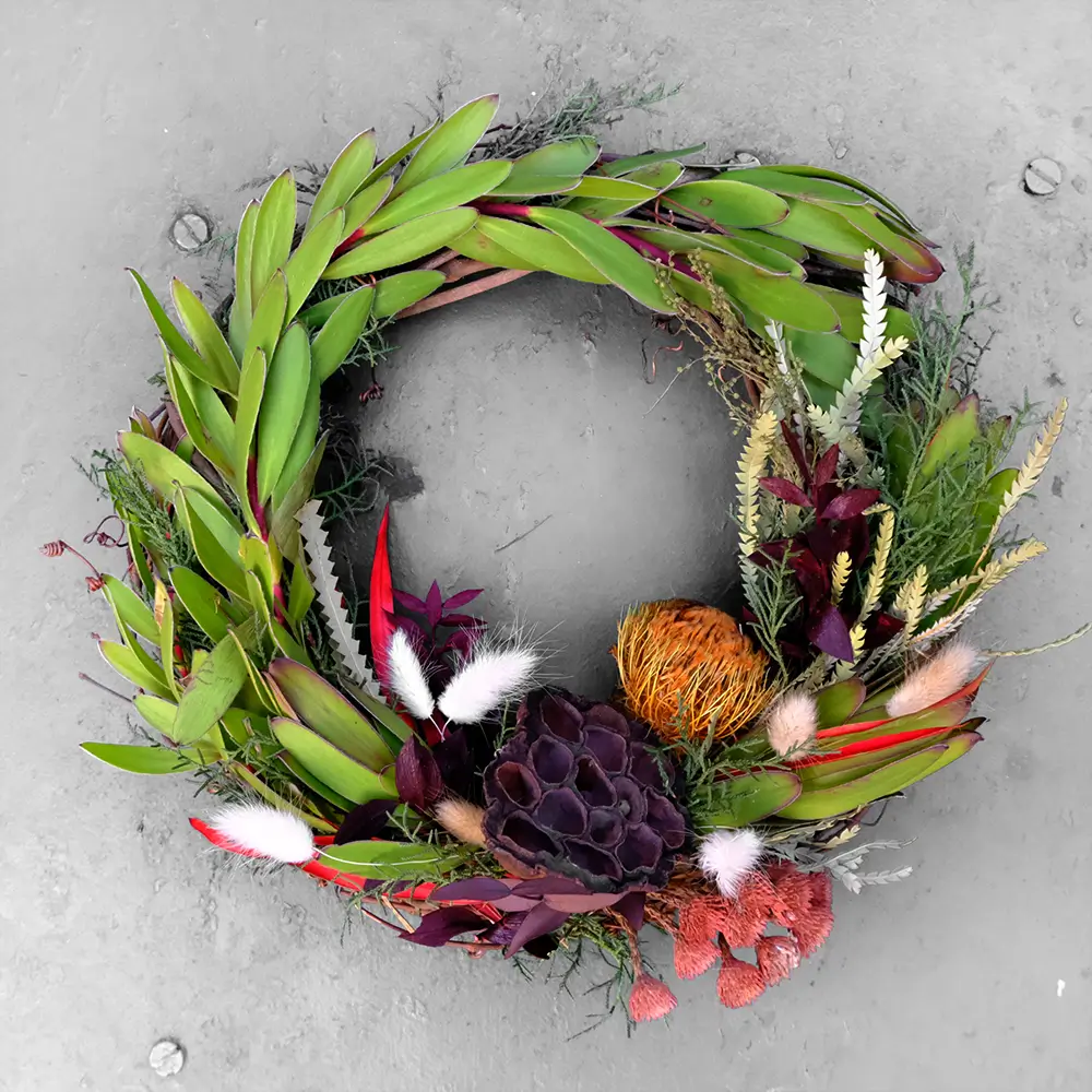 Leucadendron and Lotus Pod Wreath
